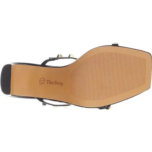 Women's Avery Square Toe Two Strap High Heeled Black Studded Sandal - Picture 4 of 7